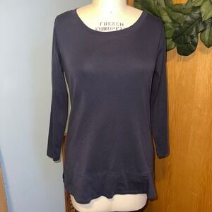 Keren Hart Womens Navy Blue Long Sleeve Crew Neck Tunic Top Shirt Large